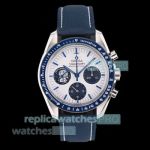 Swiss Replica N1 Factory Omega Speedmaster Snoopy Blue Ceramic Bezel Leather Strap Watch 